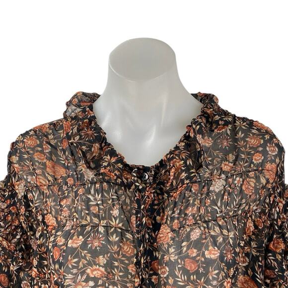 MNG Mango Women's Multicolor Ruffle Long Sleeve Button Down Sheer Blouse Top 4 - Picture 2 of 5